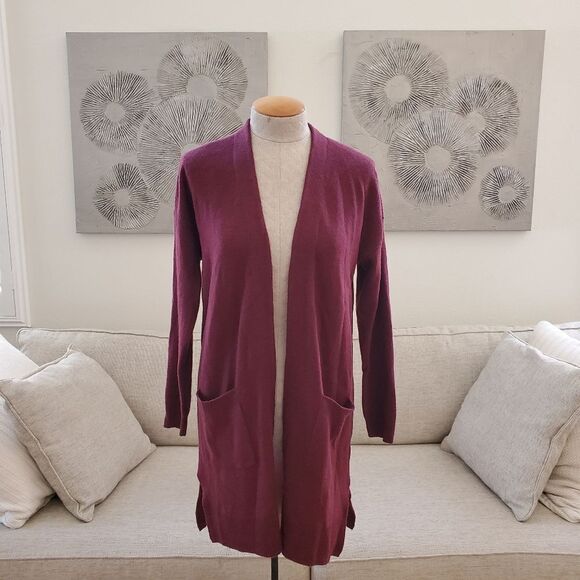 Halogen Wool & Cashmere Long Cardigan - size Small Petite in Burgundy - Picture 4 of 13